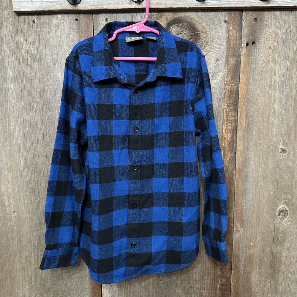Bass Pro Shops Plaid Flannel Long Sleeve Button Up Shirt in Blue Size XL